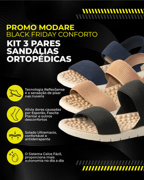 Kit 3 Pares Sandália Ortopédica MODARE [LIQUIDAÇÃO BLACK NOVEMBER]